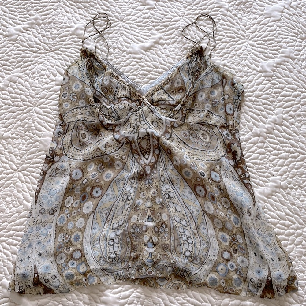 Y2K Mermaidcore Silk Camisole Elie Tahari Light Blue Beige Cream